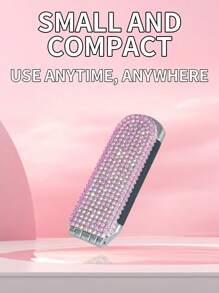 1pc Folding Comb With Attached Mirror, Miniature, Portable, Rhinestone Decorated, Cushion Brush, Hd Makeup Mirror, High-End Luxury Hair Brush, Back To School Supplies - Multicolor - View 5