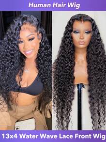 Peruca de renda frontal com onda d'água 13x4, pré-arrancada, cabelo humano, cacheado, 20-32 polegadas, renda frontal transparente, densidade de 150% para mulheres, cor natural