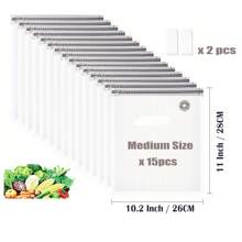 20 件装真空封口袋（套装 - 15 件多尺寸袋、4 个密封夹和 1 个手动泵）可重复使用的食物储存和真空低温烹调，耐用材料，厨房整理