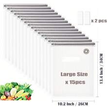 20 件装真空封口袋（套装 - 15 件多尺寸袋、4 个密封夹和 1 个手动泵）可重复使用的食物储存和真空低温烹调，耐用材料，厨房整理