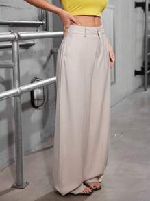 ADD MODA FEMININA EIRELI- AS1322 Wide Leg Pants, Bell Bottom, High Waist, Button Closure, High Waist, Elegant Romantic Fabric, Formal, National Shipping, New Collection 2024 - 米色 - 查看 3