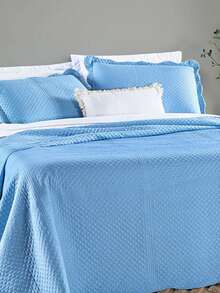 Chess King/Queen/Double/Single 200 Thread Count Embroidered 3-Piece Bedspread With Embroidered Pillowcase - Màu xanh lam - Xem 3
