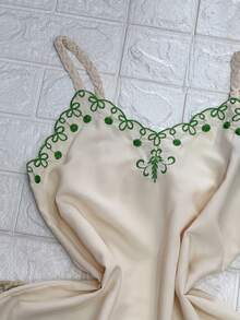 Crepe Tank Top With Embroidery FL-453 - 米色 - 查看 3