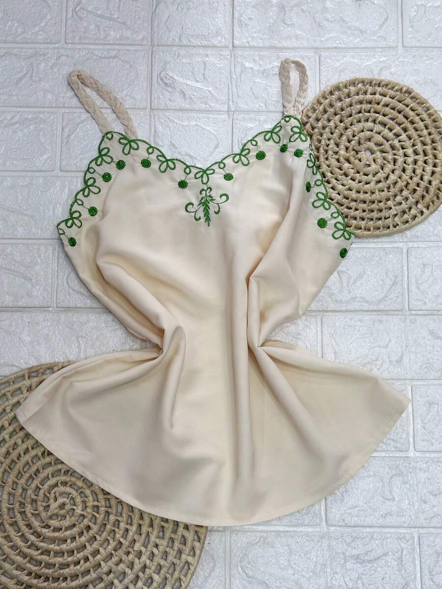 Crepe Tank Top With Embroidery FL-453 - 米色 - 查看 1