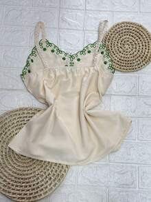 Crepe Tank Top With Embroidery FL-453 - 米色 - 查看 2