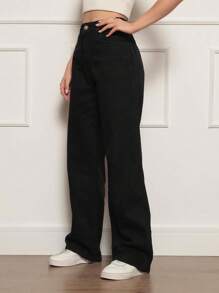Women's Wide Leg High Waisted Jeans With Butt Lifting Pant - 黑色 - 查看 2
