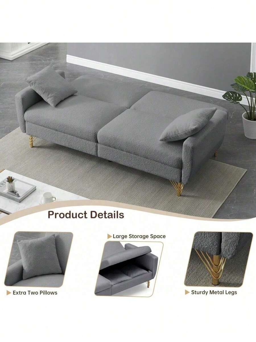 74.41 Inch Teddy Velvet Sofa Bed With Separate Adjustment Backrest And