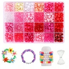 200/480/960/1440 件小马珠 Kandi 手链套件、友谊手链制作套件、发珠和字母心形，用于工艺礼品手链珠宝制作，带弹性绳