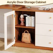 LITTLE TREE Modern Makeup Vanity With 3 Drawers And Cabinet, Retractable Large Makeup Corner Dressing Table For Bedroom, Living Room - Óc chó + Trắng - Xem 8