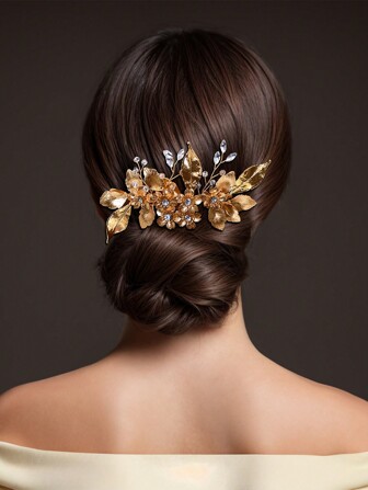 1件装奢华金色合金装饰发梳，新娘伴娘头饰，时尚发饰，适合婚礼、舞会、派对等场合，女士适用