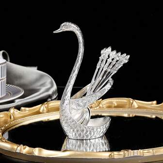 1 set (7 piezas) Porta cubiertos de cisne de estilo europeo de lujo, contenedor de almacenamiento de cubiertos para restaurantes occidentales, accesorios de cocina y mesa, puede sostener cucharas, tenedores y palillos, regalo de Navidad, útiles escolares
