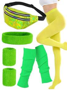 Forever & Moment 3 件 / 5 件 20 世纪 80 年代女士舞蹈服装派对配饰套装万圣节角色扮演礼物全息腰包腿套腕带头带高腰连裤袜瑜伽跑步徒步旅行派对用品舞会 - 多色 - 查看 8