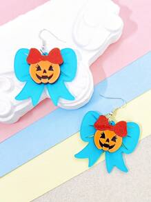 1pair Cute Glitter Bow Pumpkin Skull Earrings Women Girl's Funny Acrylic Jewelry Halloween Festival Accessories