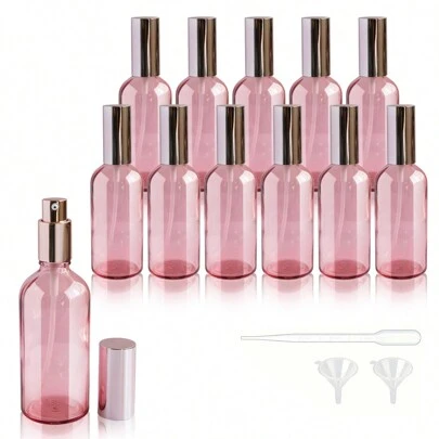 12/4/1 stuk roze spuitfles, 1/2/4 oz fijne nevel glazen spuitfles, kleine navulbare container voor het besproeien van bloemen, schoonmaken, parfum (etiketten, 1 stuk zonder trechter en druppelaar)