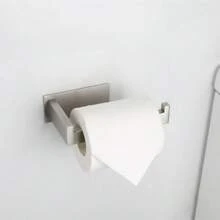 1pc Bathroom Toilet Paper Holder, Self-Adhesive Stainless Steel Roll Paper Holder, Tissue Holder, Perforated Wall Mounted Toilet Paper Holder, Bathroom Roll Paper Holder - Multicolor - View 5