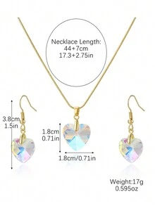 2 件套时尚简约心形水晶项链和耳环首饰套装，适合日常佩戴 - 白AB色 - 查看 5