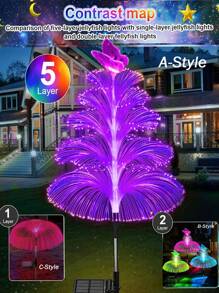 Luces solares para senderos, luces solares impermeables para exteriores, cambio de 7 colores, 1/2/5 capas de luces solares de flor con diseño de medusa y mariposa para decoración de Navidad, piscina, jardín - Multicolor - Ver 6