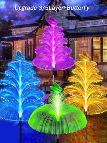 Luces solares para senderos, luces solares impermeables para exteriores, cambio de 7 colores, 1/2/5 capas de luces solares de flor con diseño de medusa y mariposa para decoración de Navidad, piscina, jardín - Multicolor - Ver 1