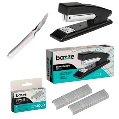Kit Grampeador + 2000 grampos + extrator de grampos espátula escritório escola empresas