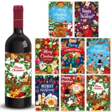8 piezas de etiquetas decorativas navideñas para botellas de vino, "Feliz Navidad" etiquetas rojas para botellas de vino tinto, Navidad - Multicolor - Ver 13