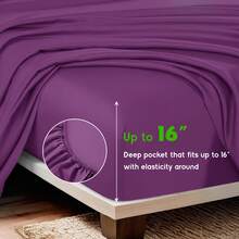 LBRO2M 4Pcs Cooling Silky Bamboo Bedding Set, Comfortable Bed Room Decor Sheets, 16-Inch Deep-Pocket Fitted Sheet, Perfect For Christmas Gift (Includes 1 Flat Sheet + 1 Fitted Sheet + 2 Pillowcases) - 紫色 - 查看 3