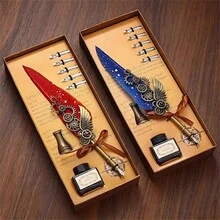 1set Gift Box With Colored Ink Fountain Pen, Feather Pen, Calligraphy Brush, Dip Pen Set, Mechanical Gear Steampunk Decoration Pen, Perfect Surprise Gift - Sets - View 5