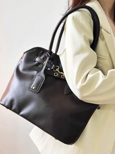 Vintage High Capacity Tote Bag 2024 Chic Shoulder Bag, Minimalist Underarm Bag For Commuting