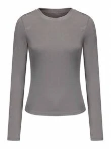 Top de manga larga ajustado para mujer, camisa de base cómoda y elástica para tripulación