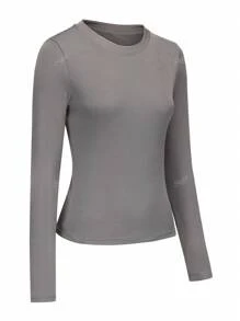 Top de manga larga ajustado para mujer, camisa de base cómoda y elástica para tripulación