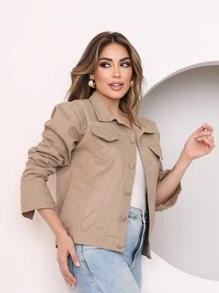 Women's Fashion Denim Jacket - Màu be - Xem 5
