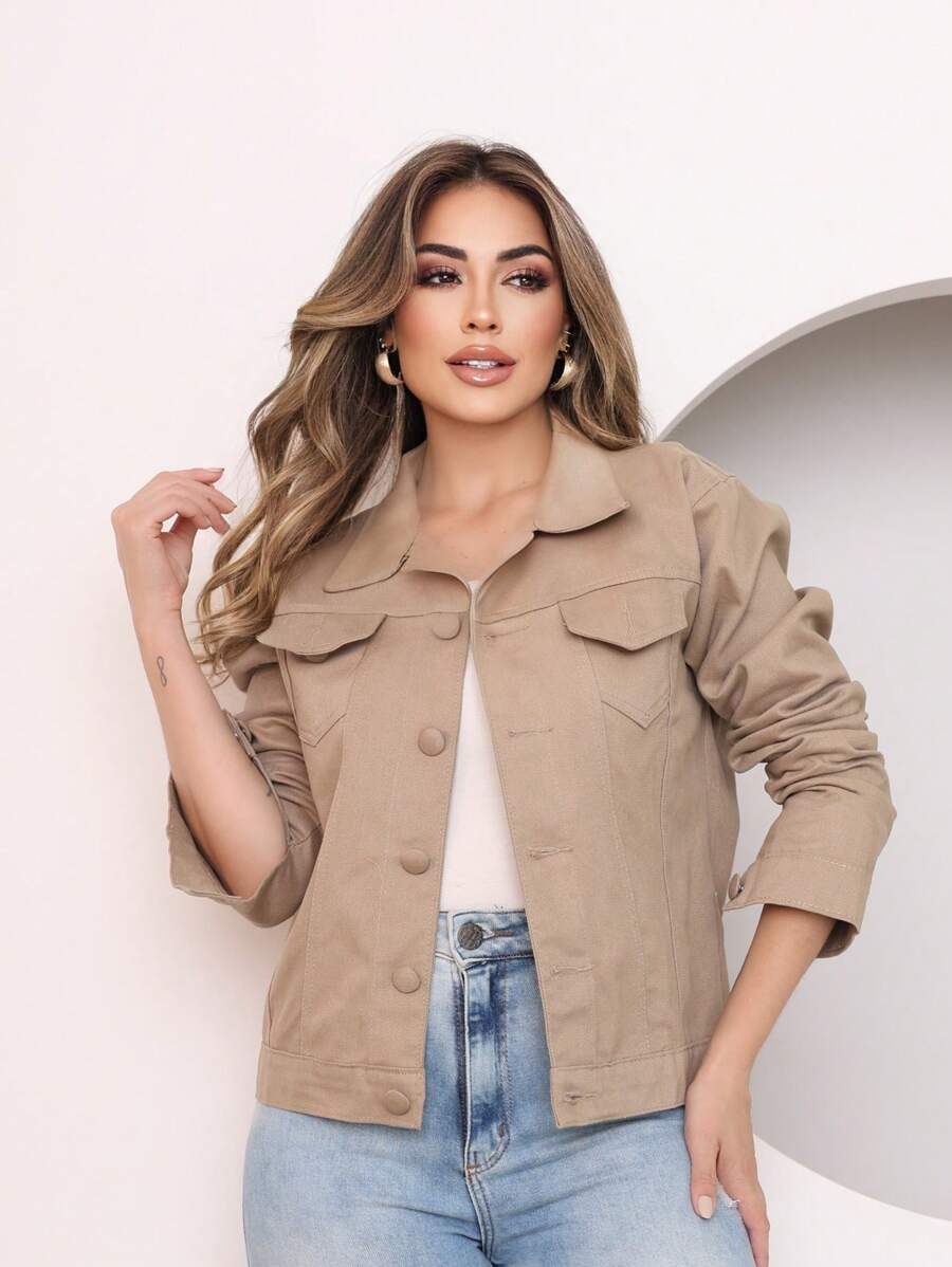 Women's Fashion Denim Jacket - Màu be - Xem 1
