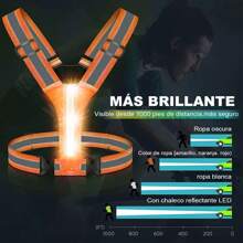 Chaleco Reflectante LED para Correr, Equipo para Correr Recargable por USB, Luces de Correr Ajustables Recargables por USB de Alta Visibilidad para Corredores, Caminantes - Naranja - Ver 2