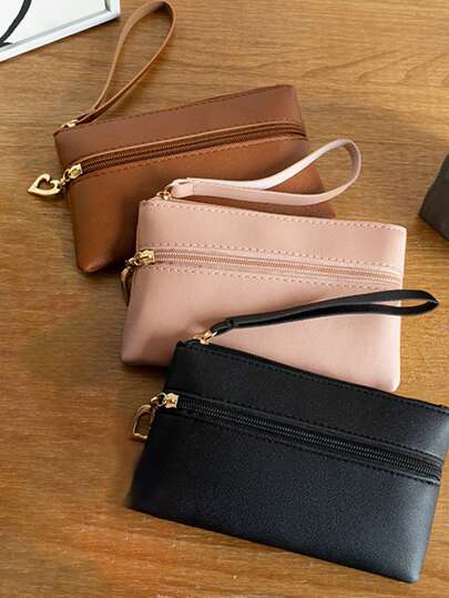 1 pezzo Portamonete multifunzionale in materiale PU, semplice, dalla grande capacità, con manico, adatto per le signore per l'uso quotidiano