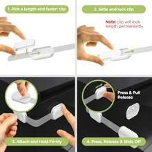 8 件装婴儿防护橱柜锁 - 儿童防护可调节多用途带锁扣，适用于抽屉、冰箱、洗碗机、马桶座圈、橱柜、壁橱、烤箱、垃圾桶，无需钻孔 - 白色 - 查看 5