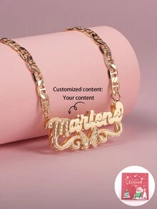 1 件定制欧美嘻哈风格双层铭牌项链，蝴蝶花边和首字母镂空吊坠，吉祥字符链，适合各种场合，礼品包装：红色圣诞礼盒 - 金紅色聖誕禮盒 - 查看 3