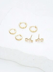6pcs Simple Copper Zirconia Hoop Earrings Set, Suitable For Women, Couples, Sisters, Vacation, Date, Daily Wear - Yellow Gold - View 5