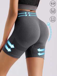 Women's Grey Elasticity Push Up Tight Sports Shorts For Running, Training, Yoga Spandex Shorts Women Boxer Shorts