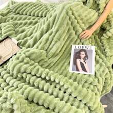 1pc Faux Rabbit Fur Striped Fleece Blanket, Tie-Dye Fuzzy Super Soft Plush Cozy Throw Blanket, Warm Reversible Thick Bed Blanket For Sofa Living Room Bedroom Year-Round Use