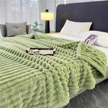 1pc Faux Rabbit Fur Striped Fleece Blanket, Tie-Dye Fuzzy Super Soft Plush Cozy Throw Blanket, Warm Reversible Thick Bed Blanket For Sofa Living Room Bedroom Year-Round Use