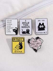 1pc Cute Stubborn Black Cat Metal Brooch Pin - Multicolor - View 1