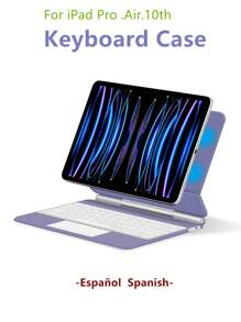Spanish Keyboard Case Compatible With Ipad Pro 11 Inch 3rd 2nd 12.9 Inch 6th 2018-2022 Air 5th 4th 10.9" 10th Generation Magnetic Smart Cover Tablet Magic Keyboards Folio TrackPad Backlit Wireless Violet - Purple-Spanish - View 2