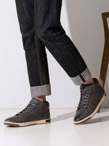 SHOESMALL Men's Casual Shoes Lightweight Boots Shoes High Top Fashion Sneakers Black Dress Sneakers Chukka Boots - A81Q10A-灰色 - 查看 4