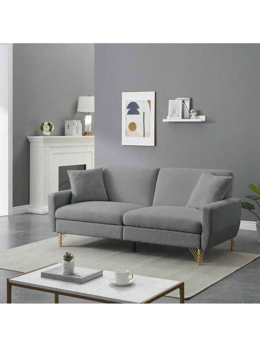 74.41 Inch Teddy Velvet Sofa Bed With Separate Adjustment Backrest And