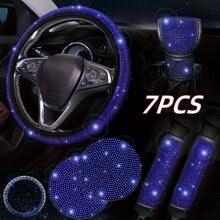 7 Pack Crystal Rhinestone Rhinestone Car Accessories, Bling Car Accessories For Women, Bling Steering Wheel Cover, Bling Car Seat Belt Cover, Gear Shift Cover, Car Bling Ring, Cup Holder Coasters,Car Accessories Women - one-size - View 3
