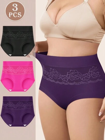 MIOTAN 3 条装加大码女式三角裤，蕾丝边设计，舒适日常三角内裤