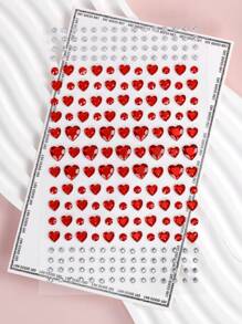 1pc Multicolor Large Red Heart & Assorted Silver/White Rhinestone Face Gems Decor, Y2K Festival Makeup Party Daily Attire DIY, Applicable For Hair, Eyes, Face, Body Decoration - Multicolor - View 3