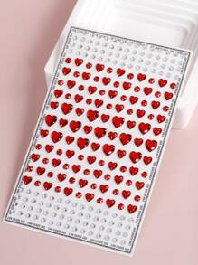 1pc Multicolor Large Red Heart & Assorted Silver/White Rhinestone Face Gems Decor, Y2K Festival Makeup Party Daily Attire DIY, Applicable For Hair, Eyes, Face, Body Decoration - Multicolor - View 2