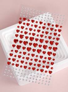 1pc Multicolor Large Red Heart & Assorted Silver/White Rhinestone Face Gems Decor, Y2K Festival Makeup Party Daily Attire DIY, Applicable For Hair, Eyes, Face, Body Decoration - Multicolor - View 5