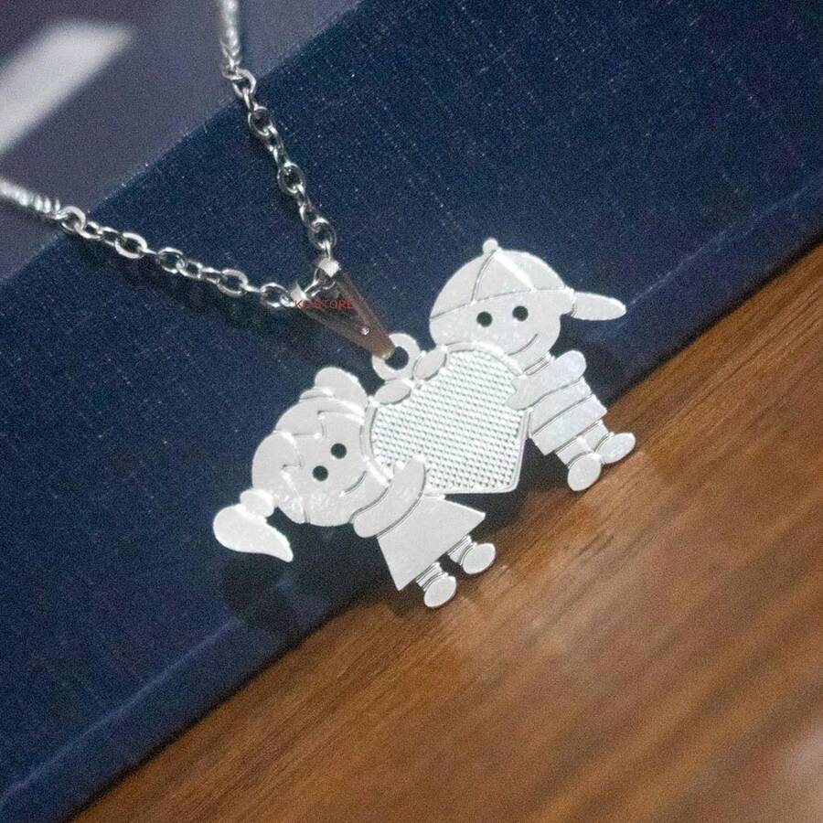 Women's Choker Necklace Plated Surgical Steel Anti-Allergic Silver With Heart Girl Boy Daughter Son Family - 60公分 - 查看 1