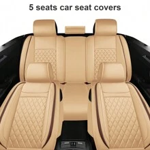 Car Seat Covers With Premium Faux Leather Fit For Almost Cars, SUVs,5Pcs Full Set Car Seat Protection Cushions, Luxury Waterproof Airbag Compatible Car Seat Protectors - Màu be - Xem 3